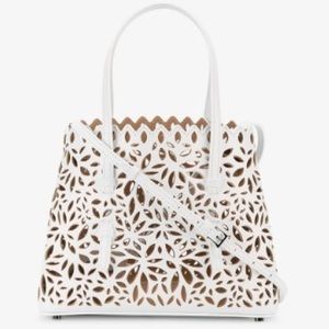 Alaia white perforated floral leather shoulder bag